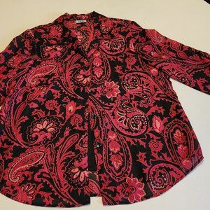 CB  Petite Career, red and black blouse. Great condition